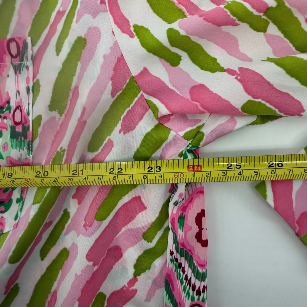 Entro Womens Small Pink Green Mixed Print Ikat Button Down Shirt Spring Oversize - Picture 5 of 7